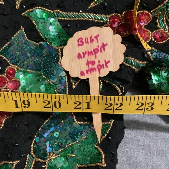 NITELINE Vintage Christmas Floral Sparkly Beaded Sequined Silk Jacket size XL - Picture 9 of 13